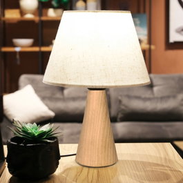 Opviq AYD-3644 Lámpara de mesa de madera y tela crema